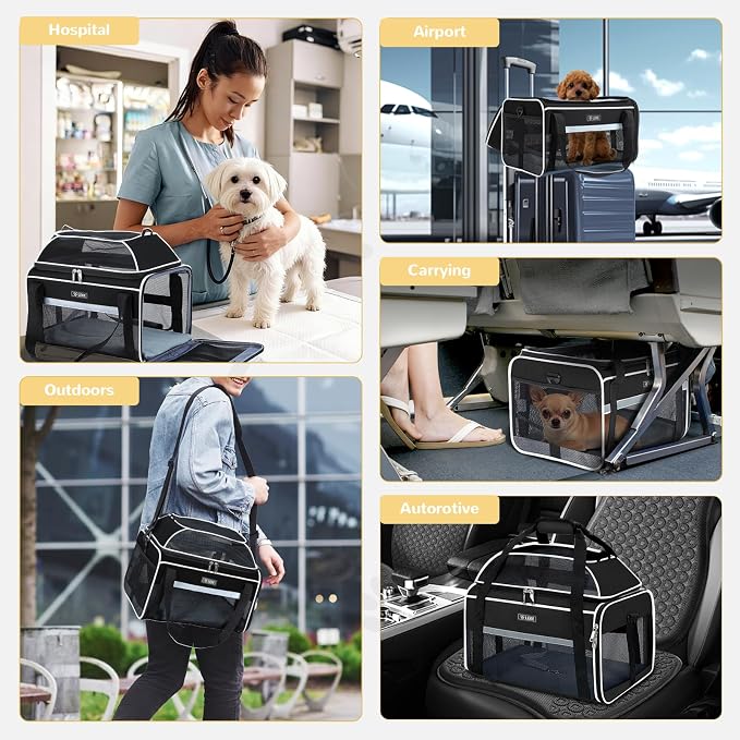Lekereise Top-Expandable Pet Carrier 18x11x11Inch Delta American United Airline Approved Soft Sided Underseat to 15lbs Travel Carriers for Small Dogs Cats with Locking Safety Zippers Anti-Scratch Mesh