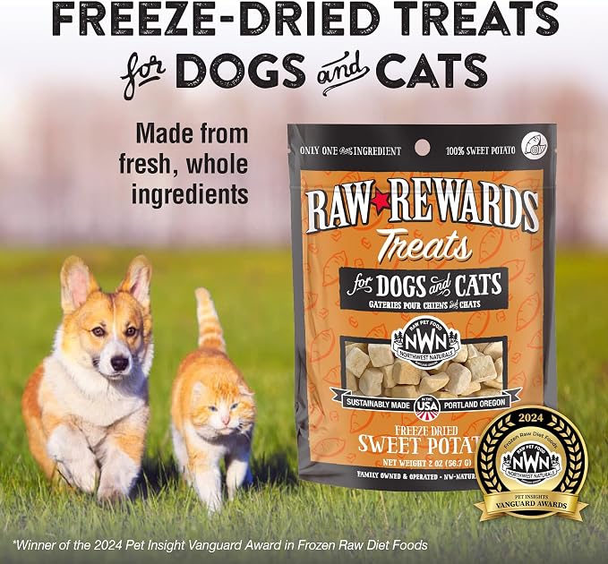 Northwest Naturals Raw Rewards Freeze-Dried Sweet Potato Treats for Dogs and Cats - Bite-Sized Pieces - Healthy, 1 Ingredient, Human Grade Ingredients, All Natural, Proudly Made in USA, 2 Oz