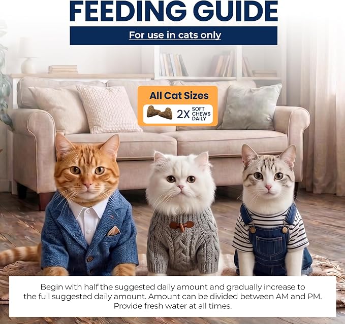 Skin & Coat Soft Chews for Cats Shedding Control 60 Count