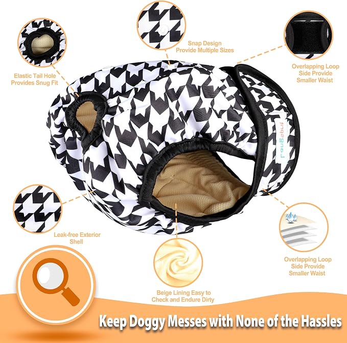 Langsprit Washable Female Dog Diapers (3 Pack) - No Leak Reusable Diapers for Doggy Female in Period - Dog Heat Panties with Adjustable Snaps L