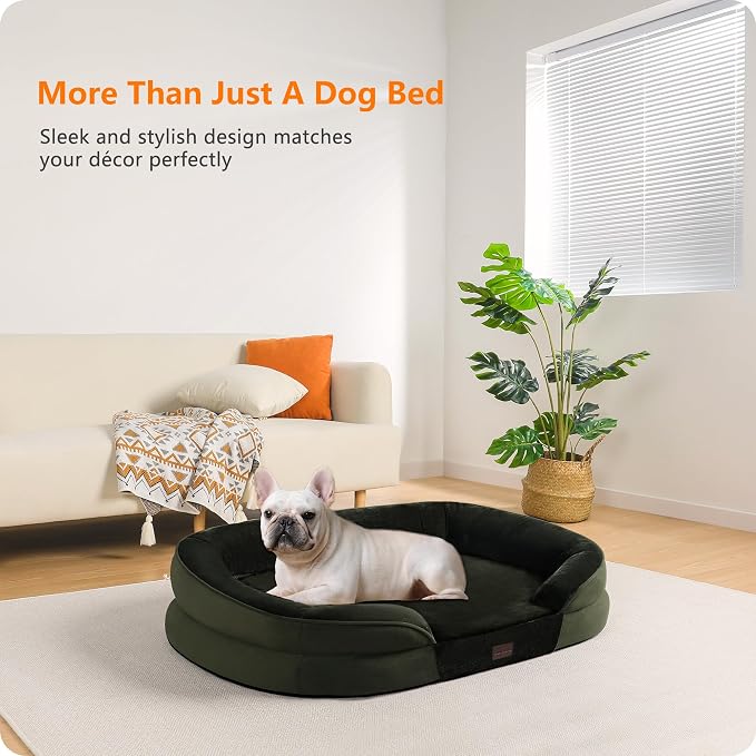 Dwanton Orthopedic Dog Bed for Medium Dogs with Gel Memory Foam, Waterproof Dog Sofa, Washable Pet Bed with Four Sided Bolster Cushion, Removable Cover & Non-Slip Bottom, 28", Green