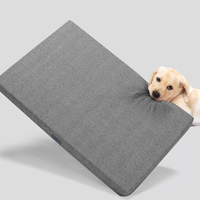 Veehoo Chew Proof Dog Bed for Crate, Indestructible Dog Crate Bed for Aggresive Chewers, Extra Large Tough Chew Resistant Pet Pad with Hidden Zipper, Removable Washable Cover