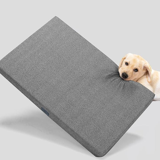 Veehoo Chew Proof Dog Bed for Crate, Indestructible Dog Crate Bed for Aggresive Chewers, Extra Large Tough Chew Resistant Pet Pad with Hidden Zipper, Removable Washable Cover