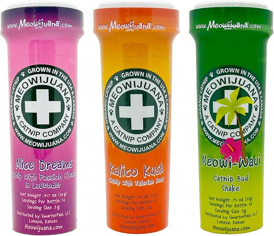 Meowijuana | Catnip Bundles | Organic | High Potency Cat Treats | Perfect for Cat Toys | Grown in The USA | Feline and Cat Lover Approved (Mice Dreams Catnip Bottle Bundle)