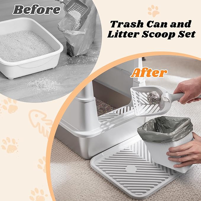 Stainless Steel Litter Box with Lid | Extra Large Enclosed Cat Litter Box for Big Cats | High Sided Metal Litter Boxes | 100% Anti-Urine Leakage | Odor Control | Non-Stick with Litter Scoop Set & Mat