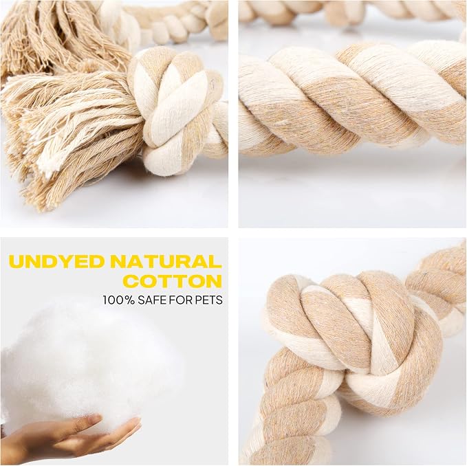 Fida Dog Rope Toys for Aggressive Chewers Set,Large Dog Toy Designed for Tug of War, Tough Dog Rope Toy Indestructible Made of Undyed Natural Cotton, 29" Large Dog Toys with 3 Big Knots and a Handle