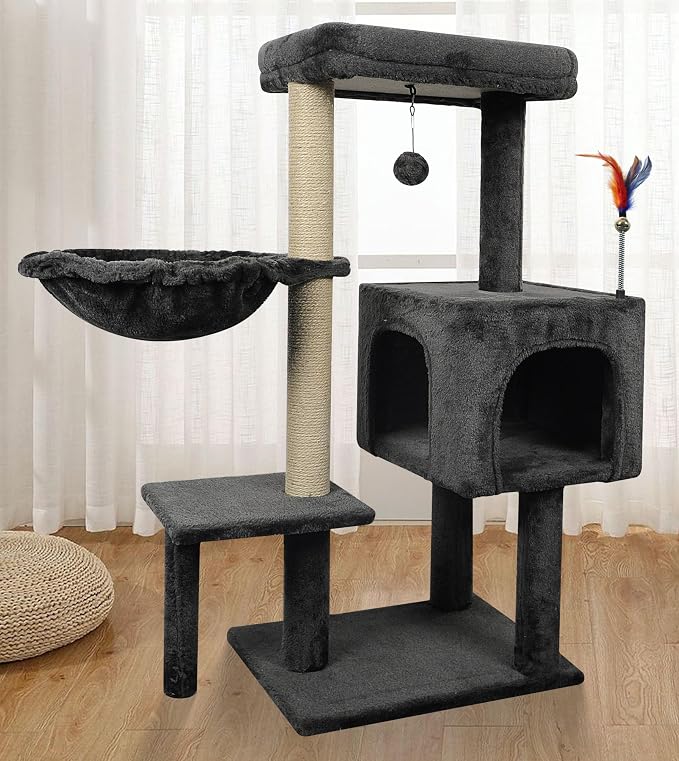 AIWIKIDE Cat Tree Has Scratching Toy with A Ball Activity Centre Cat Tower Furniture Jute-Covered Scratching Posts,Darkgrey