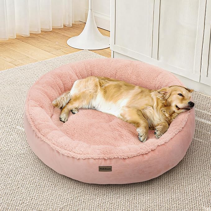 MoNiBloom 36"x36"x9" Dog Beds for Large Size Dogs Machine-Washable Short Plush Pet Beds Warming Cozy Soft Bed for Dogs and Cat, Pink