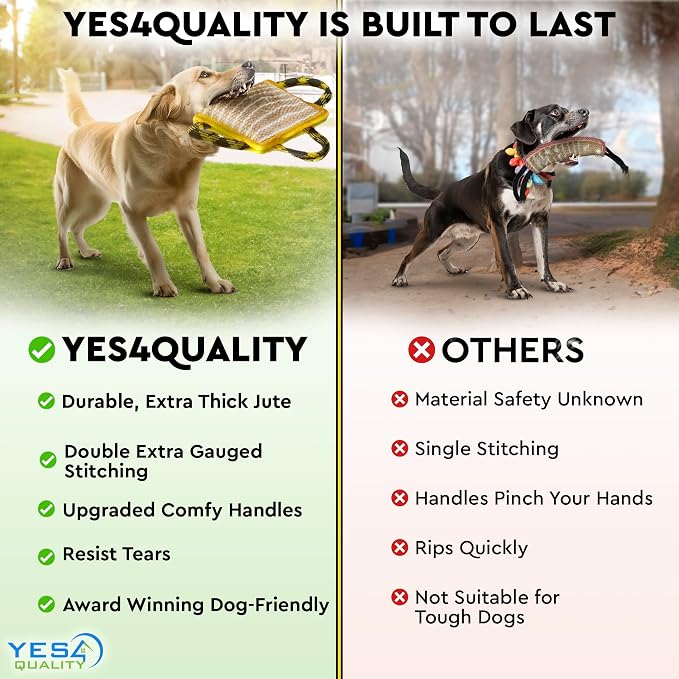 YES4QUALITY Durable Dog Bite Pillow - 10"x7" - Safe Biting Pad with 3 Strong Handles - Tough Jute Tug Toy for Medium to Large Dogs - Ideal for Tug of War, K9, Schutzhund & Puppy Training