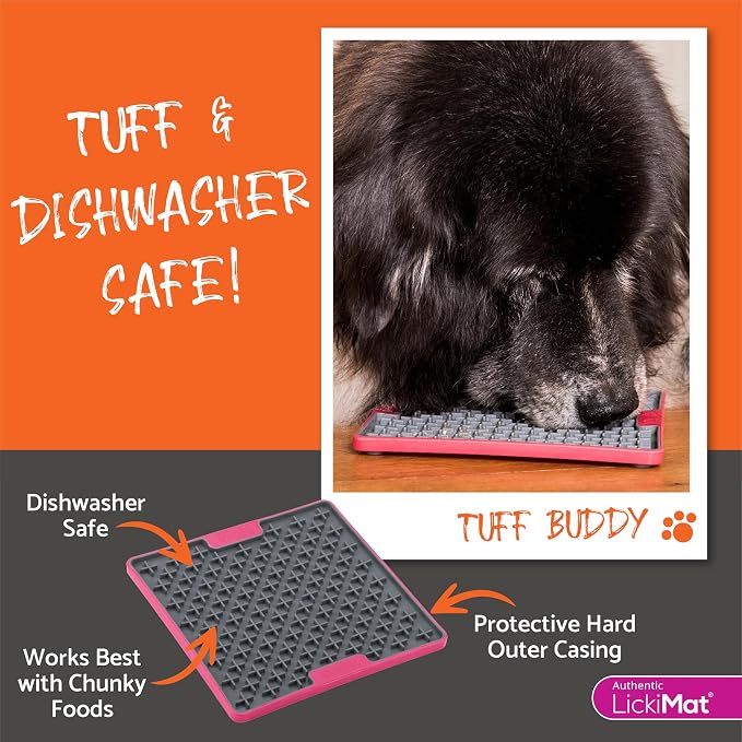 Lickimat Tuff, Heavy-Duty Buddy, Dog Slow Feeder Lick Mat, Boredom Anxiety Reducer; Perfect for Food, Treats, Yogurt, or Peanut Butter, Fun Alternative to a Slow Feed Dog Bowl, Red