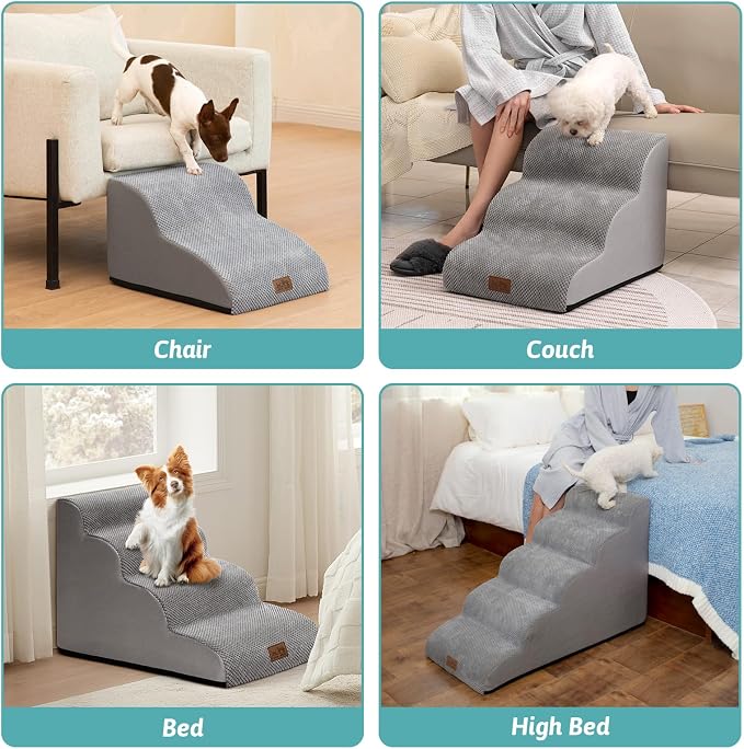 COZY KISS Dog Stairs for Small Dog 22.6" H, Curved Pet Step for Puppy, Older Cat, Medium Pet Ramp for High Bed, Ladder with High Density Foam, Durable, 5 Step, 15.7x33x22.6 inch, Grey