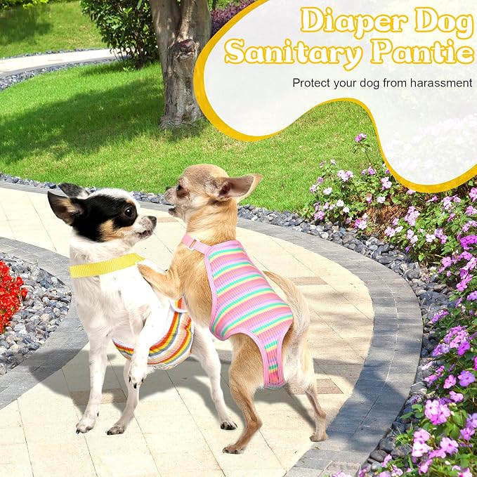 Nuanchu 3 Pcs Female Dog Diaper Sanitary Panties with Adjustable Suspender, Washable Reusable Doggie Diapers for Small Medium Large Dog in Heat Period Menstrual Pet Cats Ducks(Rainbow Pattern,S)