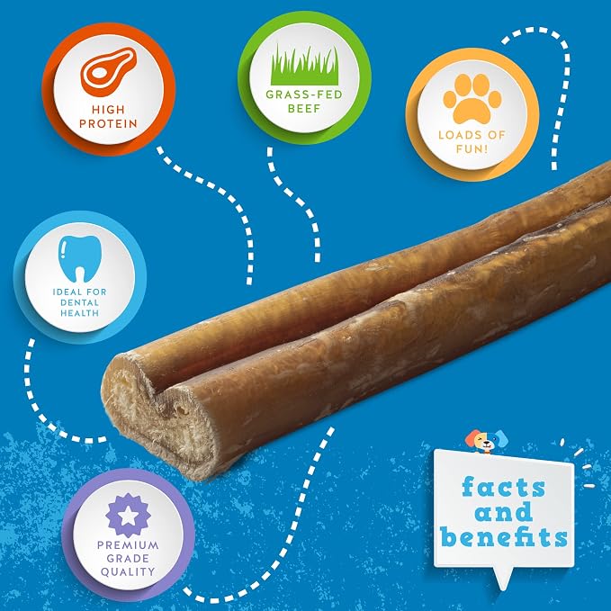 Jack&Pup 6 Inch Jumbo Bully Sticks for Dogs (12 Pack) Single Ingredient Dog Bully Sticks for Large Dogs and Aggressive Chewers