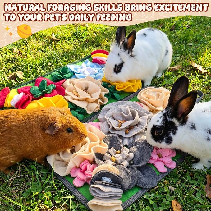 Yinkin 2 Pcs Rabbit Foraging Snuffle Mat for Small Animals Puzzle Toys Funny Interactive Nosework Feeding Mat for Bunny Hamsters Guinea Pigs Ferrets Chinchillas (17.7 x 9.8 Inches,Fashion Styles)