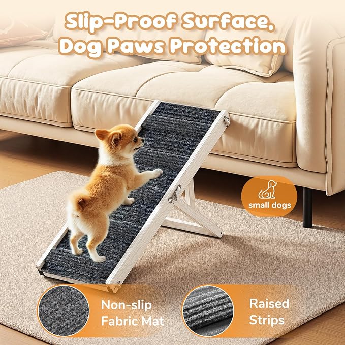 Pawaboo Foldable Dog Ramp, Small Dog Ramp for Couch, 4 Adjustable Height from 13'' to 21", Stable Pet Steps with Non-Slip Pad, Portable Pet Ramps Use for Couch Sofa Stairs, White