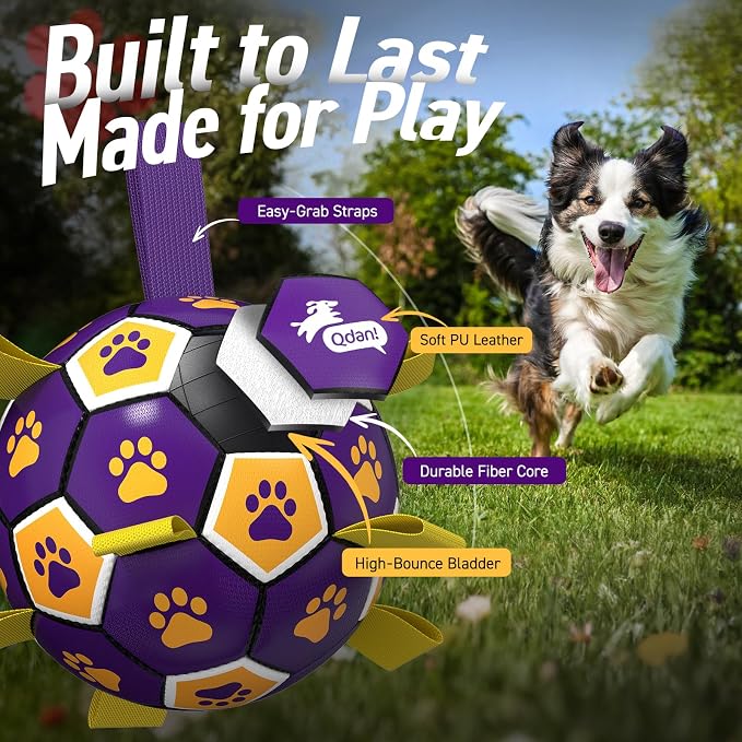QDAN Dog Ropes Toys, Soccer Ball with Straps, Dogs Water Toy, Durable Dog Balls for Small Medium Breed（6 Inch）