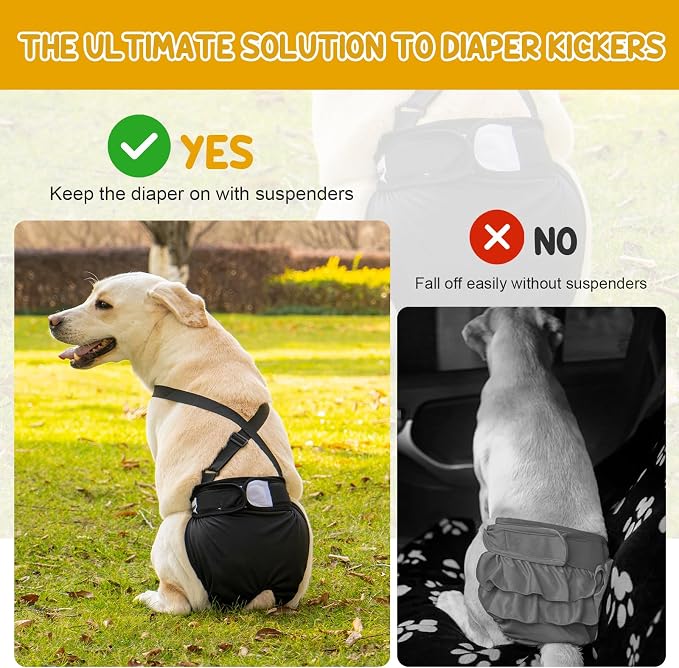 3 Pack Avont Washable Female Dog Diaper with Suspender, Reusable Girl Doggie Diapers for Small Medium Large Doggy in Heat Cycle Period Incontinence -L