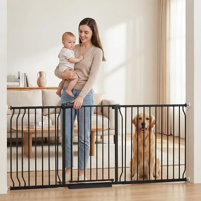 Extra Wide Baby Gate 81.1-86.3 Inch, Pressure Mounted Pet Gates No Drilling for Stairs & Doorways, Metal White Indoor Safety Gate for Kids and Dogs