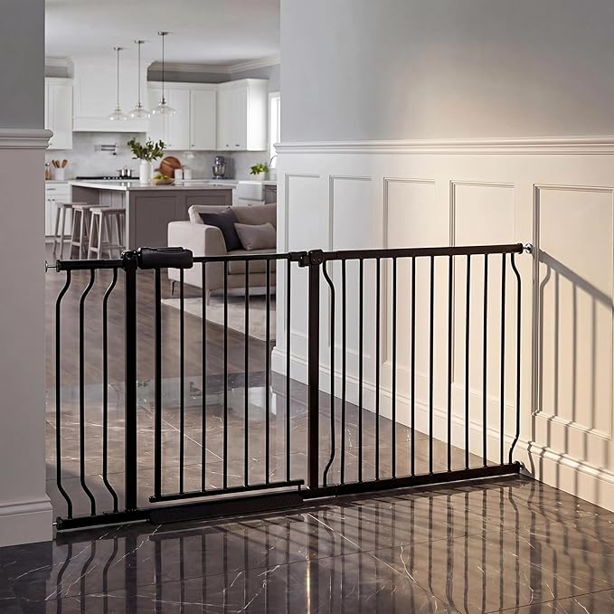 Extra Wide Baby Gate 62-67 Inch Wide Dog Gate for House Pressure Mounted Indoor Pet Gate with Walk Thru Door Auto Close Child Safety Gate for Living Room & Hallway Black