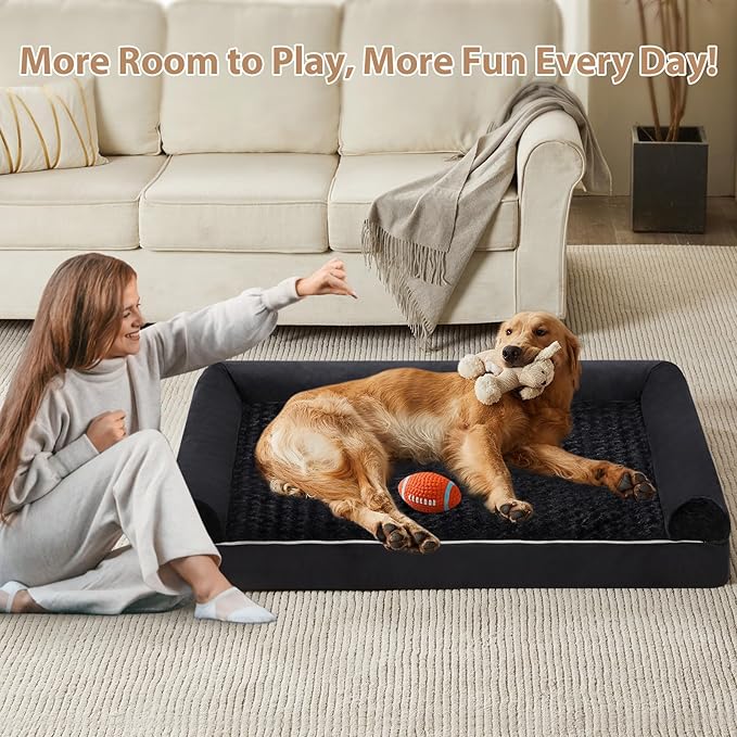 BFPETHOME Orthopedic Washable Dog Beds Large Sized Senior Dog for Comfy Sleeping with Removable Cover, Waterproof Big Soft Pet Couch Bed for Dogs Rerlax