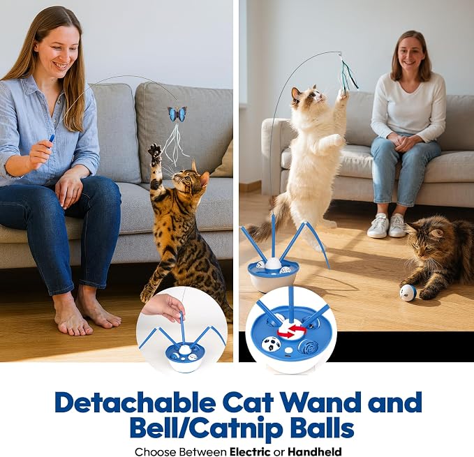Pawingcat Automatic Cat Wand Toy Interactive Cat Toy Catnip Balls 7in1 Detachable Cat Toys for Bored Indoor Adult Cats Rechargeable Cat Interactive Toys