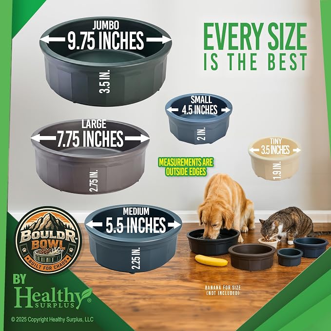 Pet Crock Bowl - 2 Pack – Thick Durable Plastic (Blue, 96oz Jumbo) Non-Tip Food & Water Dish for Dogs, Cats - Indoor/Outdoor - Chew Resistant, Easy Clean BouldrBowl from Healthy Surplus®