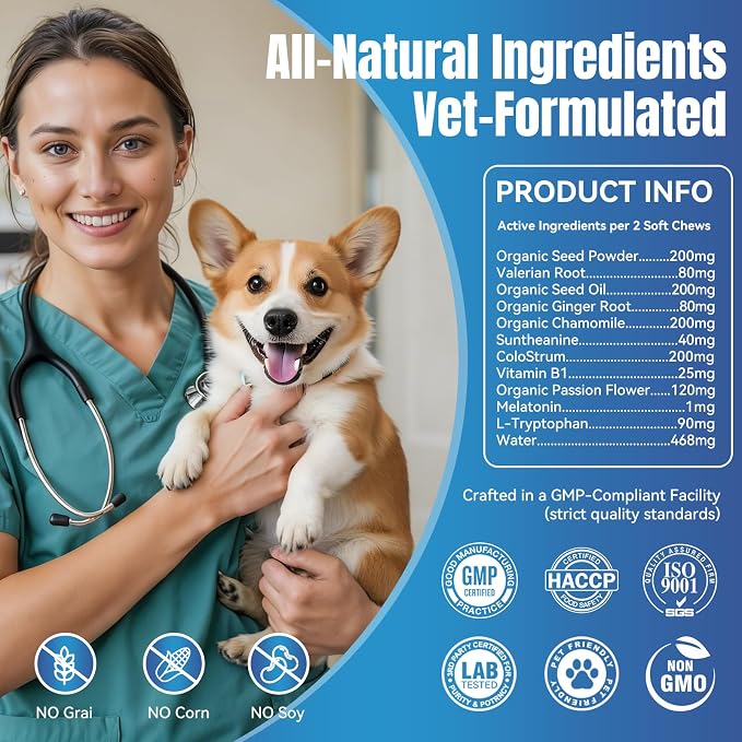 Dog Calming Chews- Sleep Aid Melatonin for Dogs Anxiety Stress Relief Noise, Thunder, Barking, Separation, Calming Chews for Dogs Small Medium Large & All Breeds, 200ct