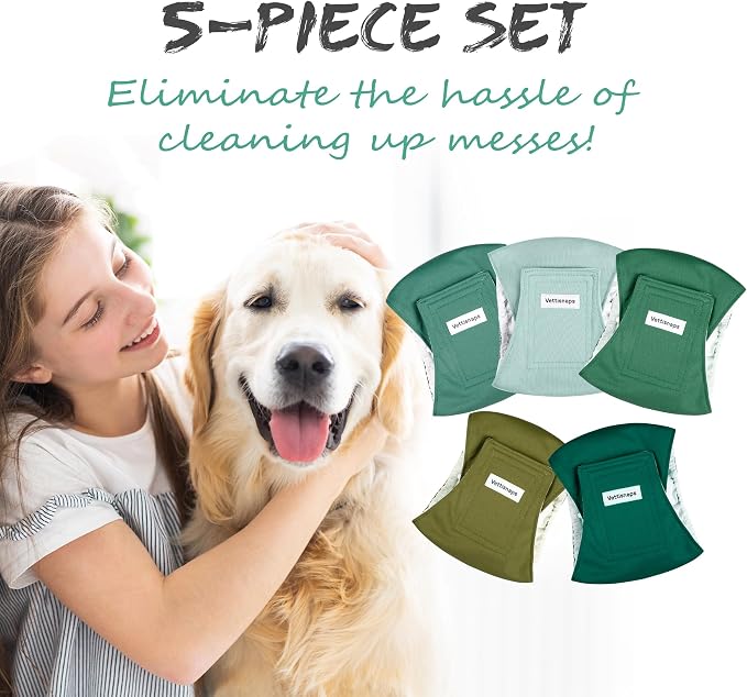 5 Pack Dog Diapers Male Reusable Belly Bands Washable for Large Male Dogs, High Absorbency for Puppy & Doggy, Size XL