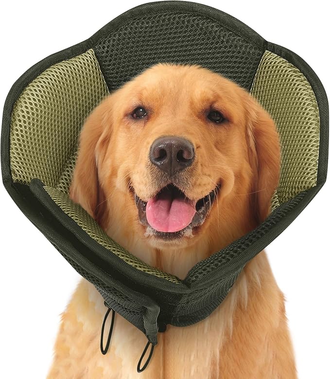 Dog Cone - Soft Cone for Dogs to Stop Licking, Pet E-Collar Alternative After Surgery, Adjustable Pet Recovery Collar for Wound Healing, Army Green Large