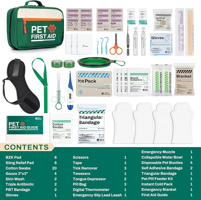 RHINO RESCUE bundle-Pet First Aid Kit, Emergency Medical Supplies for Dogs & Cats, Safety Essentials Pack with Thermometer+