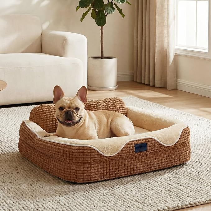 Veehoo Cute Dog Bed for Medium Sized Dogs, Orthopedic Waterproof Medium Pet Beds with Sides, High Back Non-Slip Bottom and Egg-Crate Foam Pet Couch Sofa with Washable Removable Cover, 28"