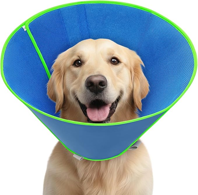 Soft Dog Cone Collar to Stop Licking After Surgery, Mesh Breathable Pet Recovery Collar for Large Medium Dogs, Elizabethan Cone Alternative(M)