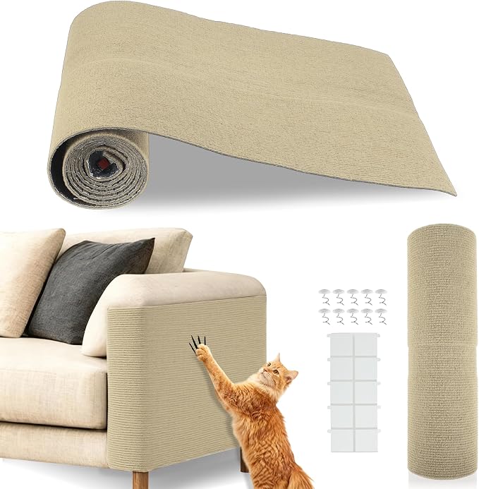 Cat Scratch Furniture Protector, Self-Adhesive Cat Scratcher Mat, Couch and Furniture Protector from Cat Claws, Brown, 1 Set