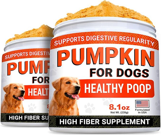 Pumpkin for Dogs - Pack of 2 - 16.2oz High Fiber Powder Supplement - Stool Consistency and Softener - Diarrhea, Constipation, Upset Stomach, Food Sensitivity, Scoot - Digestion Support - Made in USA