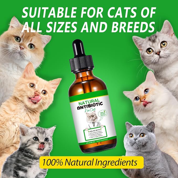 VOSIFSDIY Cat Antibiotics, Antibiotics for Cats, Natural Cat Multivitamin Herbal Supplements 60ml-2pcs