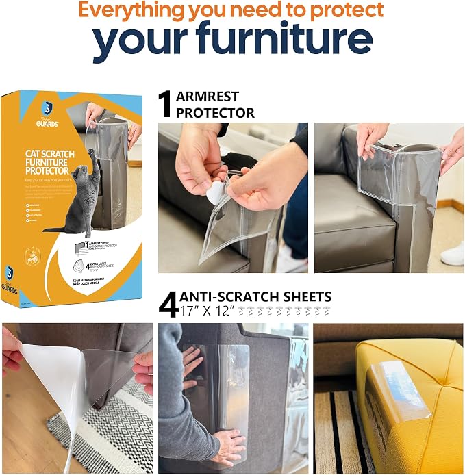 Cat Scratch Furniture Protector for Couches, Couch Arm Covers, Anti-Scratch Furniture Protector for Leather Couch, Cat Deterrent, Sofa Arm Covers, Couch Corner Protector - Model 1b
