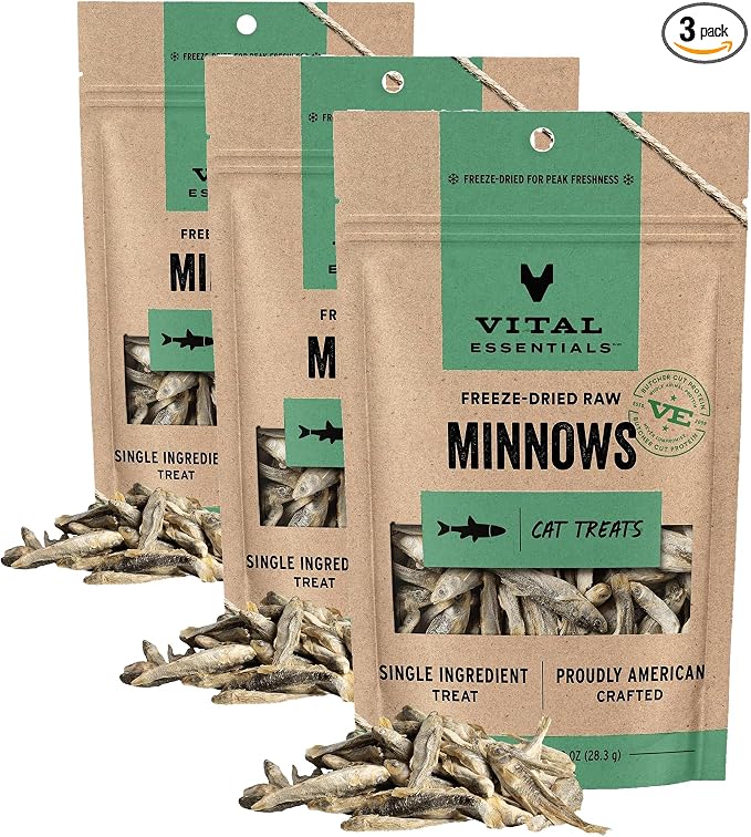 Vital Essentials Freeze Dried Raw Single Ingredient Cat Treats, Minnows, 1 oz (Pack of 3)