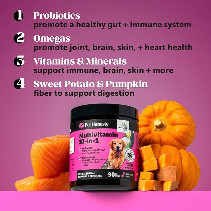 Max Strength Dog Multivitamin with Glucosamine & Probiotics - Advanced 15-in-1 Supplement for Hip & Joint Support, Digestive Health, Immune & Heart Care - High Potency Omega-3 Vitamins (Salmon, 90 Ct)