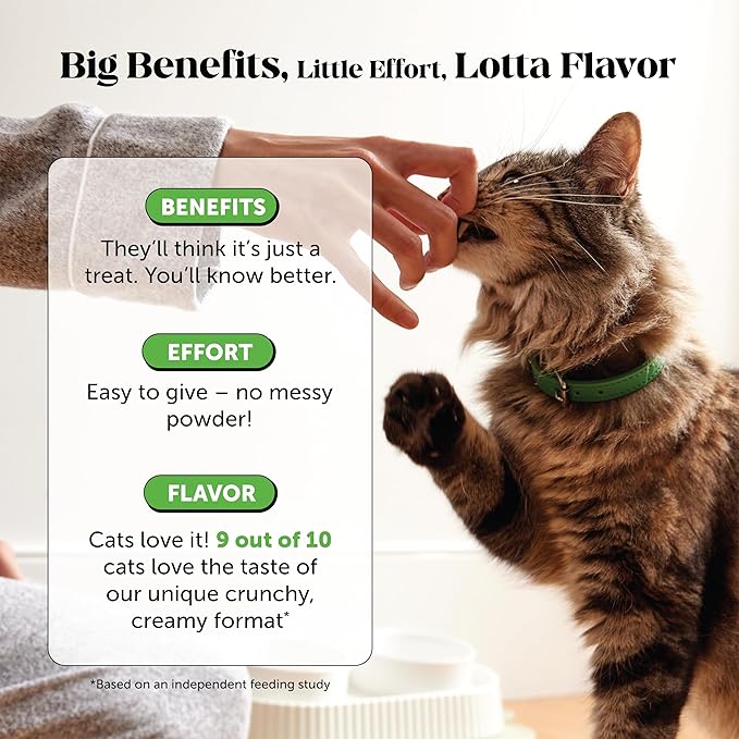 Cat Probiotics Crunchy Creamy Chews for Digestive Health - Cat Constipation + Occasional Diarrhea Relief - Daily Probiotics for Cats with Prebiotics Fiber Gut Flora Sensitive Stomach (30-Day Supply)