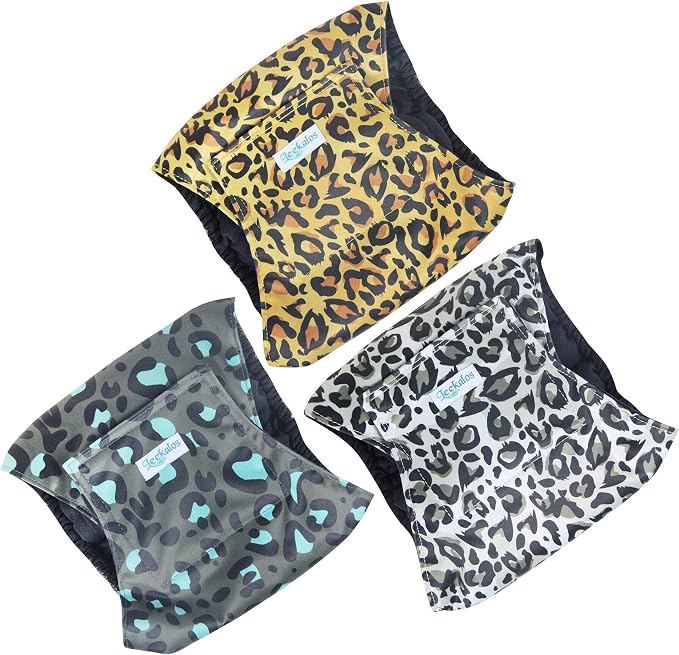 Leekalos Male Dog Diapers (3 Pack), High Absorbing Dog Belly Bands for Male Dogs, Washable Reusable Dog Male Wraps (Small, Leopard)