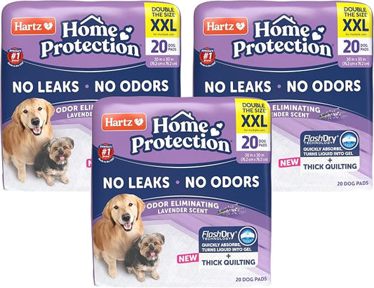 Hartz Home Protection Super Absorbent Odor Eliminating Lavender Scented No Leak Dog Pads, XXL 20 Count (Pack of 3)