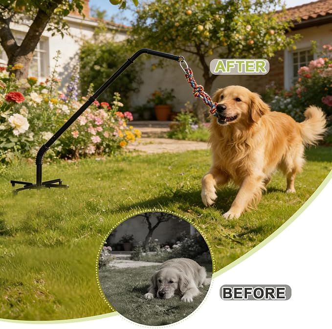 Tether Tug Outdoor Dog Toy,Tether Tug,Tether Dog Toy Rack with 3 Tug Rope Toys Adjustable Spring Pole,Interactive Pull Toy for Large Medium Small Dog Tether Tug of War Dog Chew Rope Toy
