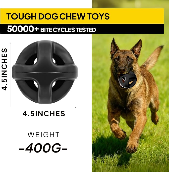 PetiFine Tough Dog Balls, Large Dog Toys for Aggressive Chewers, Interactive Dog Toy Balls Outdoor, Chew Toys for Medium Large Breed Non-Toxic Natural Rubber, 4.5"