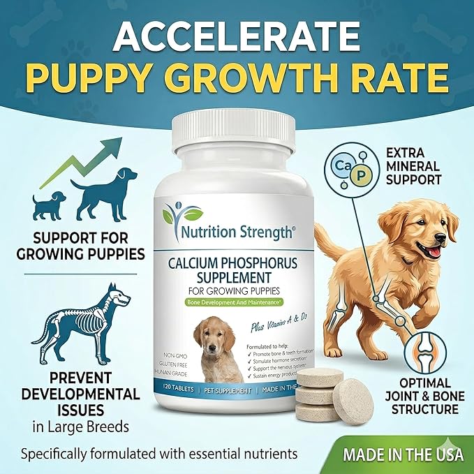 Calcium Phosphorus for Dogs Supplement, Provide Calcium for Puppies, Promote Healthy Dog Bones and Puppy Growth Rate, Dog Bone Supplement, 120 Chewable Tablets