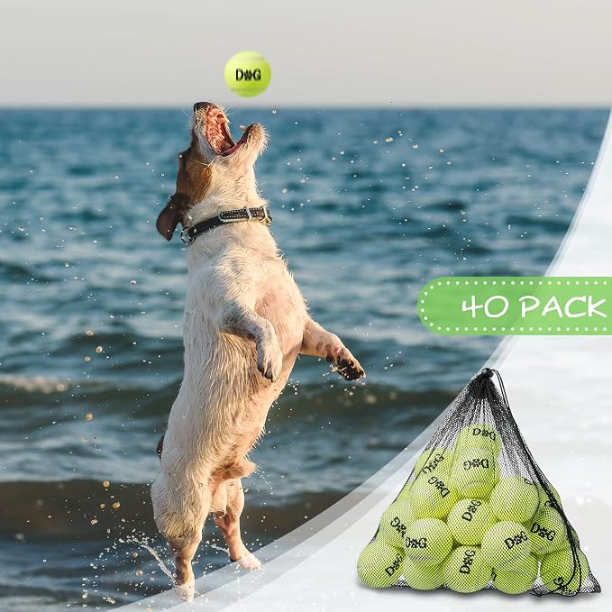 Yunsailing 40 Pack Tennis Balls Dog Toys Bulk 2.5 Inch with Carry Bags, Easy Catching Interactive Fetch for Pet Puppy Small Medium Large Dogs Training Exercise and Practice