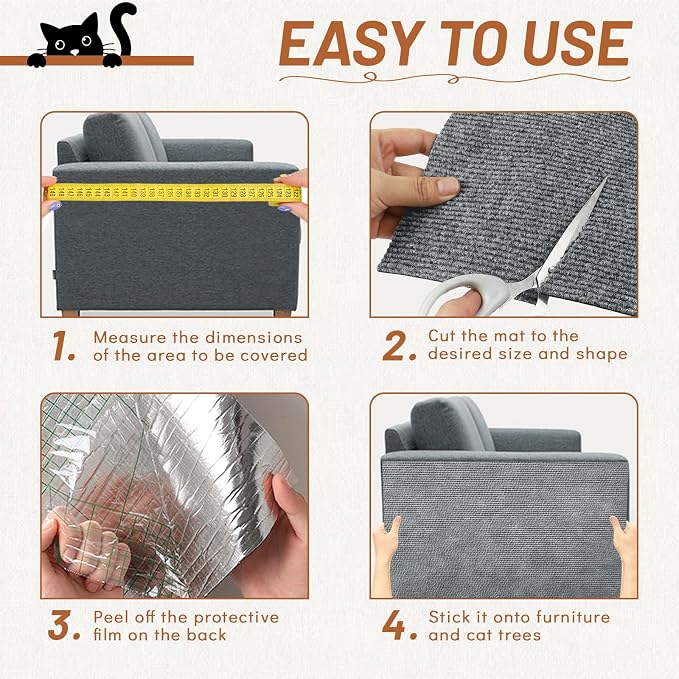 Couch Protector from Cat Claws 78.7" x 15.8" Trimmable DIY Self-Adhesive Cat Scratch Mat for Furniture Couch or Wall Protector, Covering Cat Scratching Post Indoor
