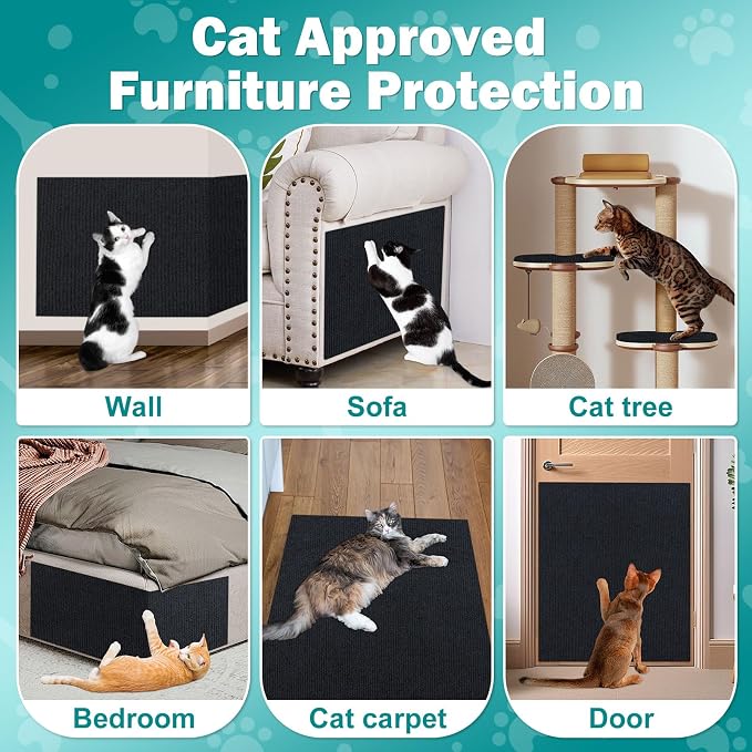 ENONCI Bed Cat Scratcher Pad,47.2"x15.8"Cat Scratching Mat,Self-Adhesive Trimmable Anti Scratch Bed Couch Wall Corner Furniture Protector from Cat Claws,Easy Use for Carpet/Door/Post