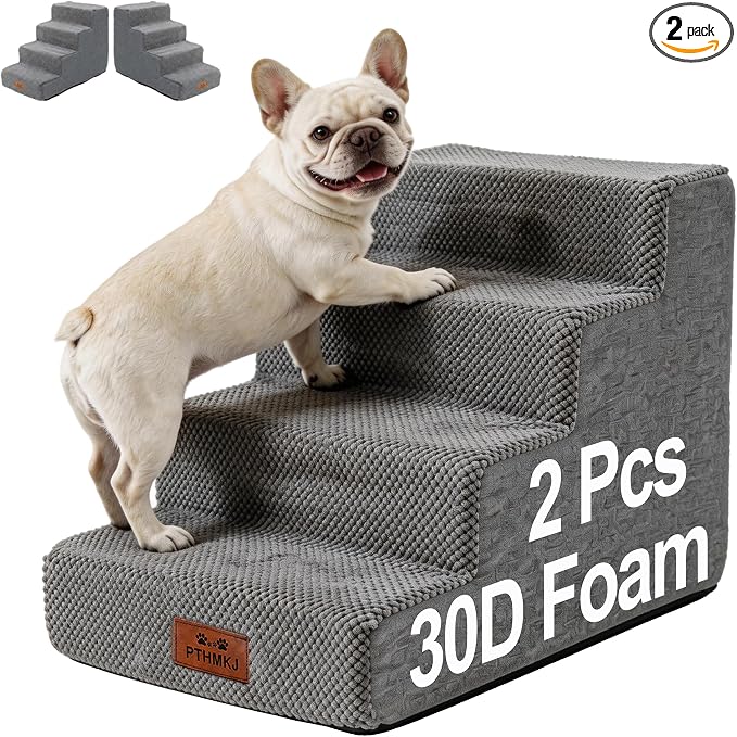 2 Pack Dog Stairs for Small Dogs 4-Step Pet Stairs for Bed Couch Chair Stool Non-Slip Pet Steps for Puppy Small Dogs Cat Older Pet Grey 17.7" H