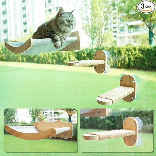Cat Window Perch, Cozy Cat Window Hammock for Indoor Cats with 2 Pack of Sisal Window Shelf - for Sunbathing, Napping & Overlooking