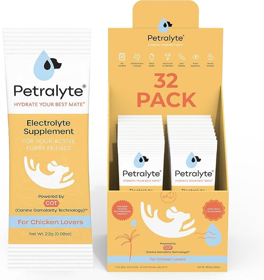 Petralyte Dog Electrolytes and Joint Supplement | Hydration Support for Dogs w/Glucosamine, Chondroitin & More | Electrolytes for Dogs with Prebiotics | for Chicken Lovers | 32 Packets